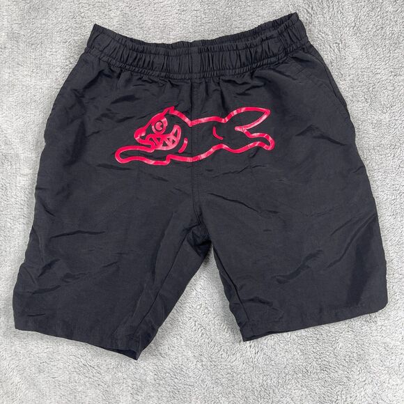 Ice Cream Swim Shorts Boys Size 9 / 10 Black Running Dog Print Elastic Waist - Picture 1 of 7